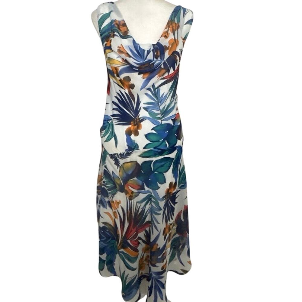 Robbie Bee Y2K Cowl Neck Tropical Print Midi Dres 14 Resort Vacation Vibrant